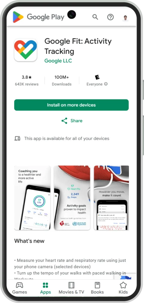 Google Fit در Playstore