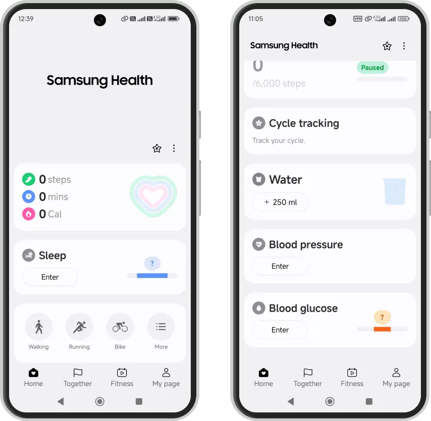ضفحه اصلی Samsung Health